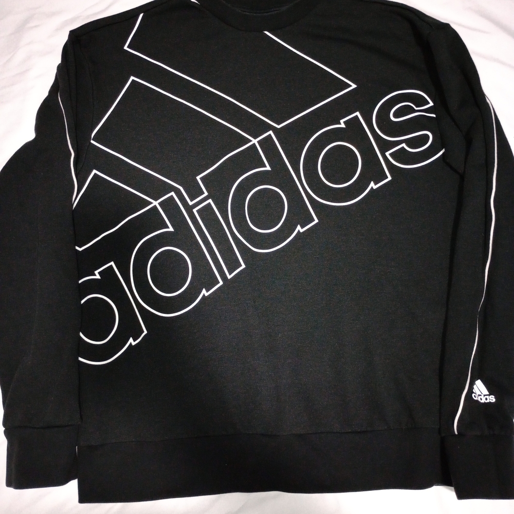 Adidas Black Crewneck Sweater with White Logo Size Large